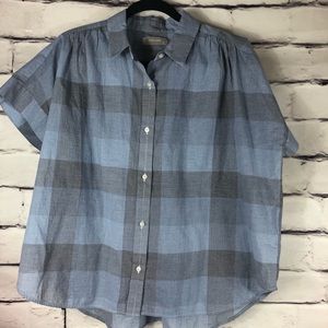 Everlane Womens Size L Blue/Black Short Sleeve Button Up Shirt